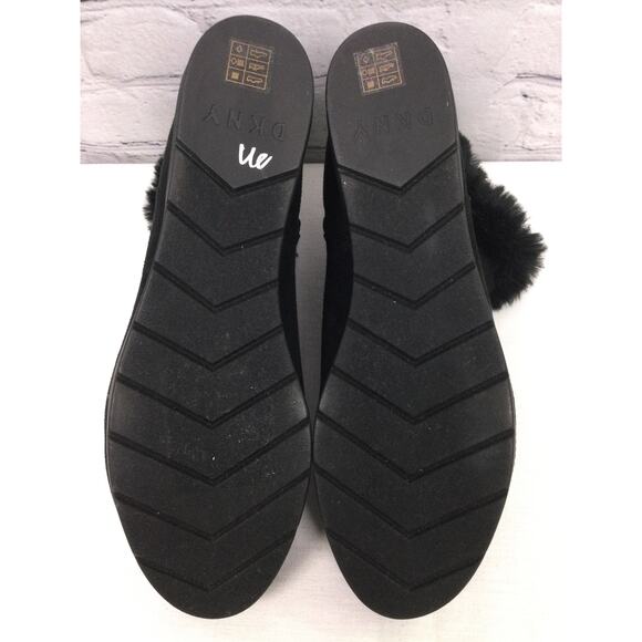 DKNY Faux Fur Trim Textile Upper Almond Toe Side Zip Black Wedge Ankle Bootie 11 - Picture 9 of 13